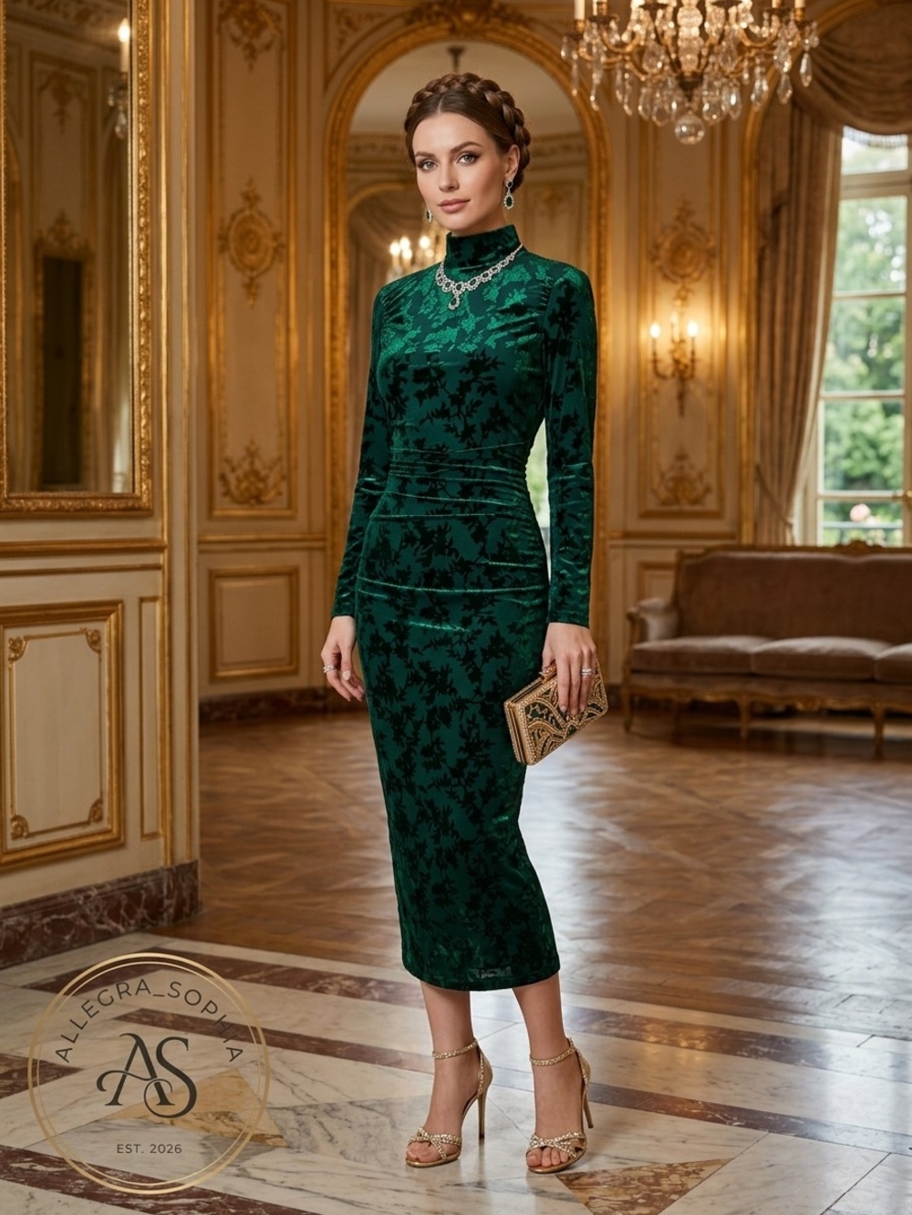 NWT Belle Badgley Mischka Kendall Emerald Green Velvet Burnout Ruched Dress Sz 2